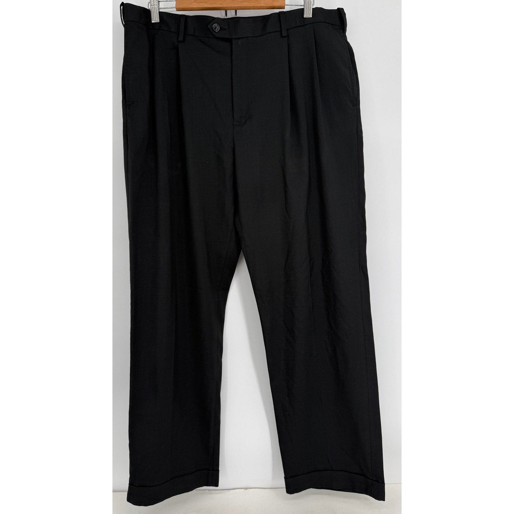 Savane Mens Black Double Pleated Cuffed‎ Dress Pants Trousers Stretch Sz 38x30